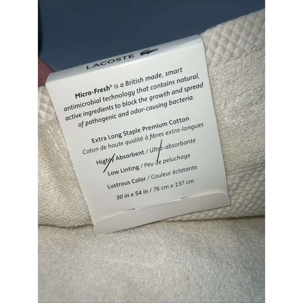 LACOSTE Light Beige Anti-Microbial Supima Cotton Bath Towel 30 x 54 inches‎